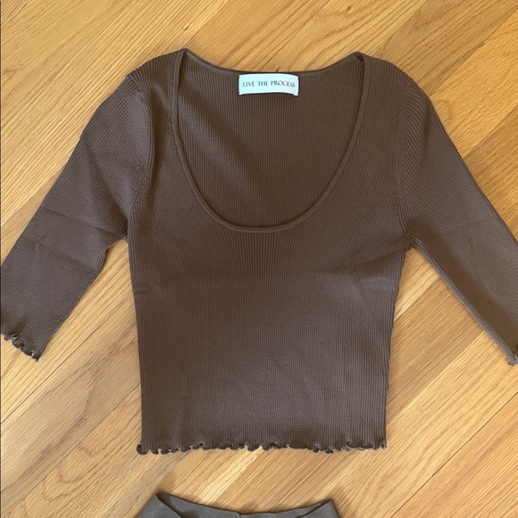 Live The Process Brown Ribbed Wide Leg Pants Set - Picture 4 of 4